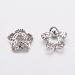 Платина Экологически чистые латунные колпачки для бус, долговечный, 5-лепесток, платина, 8x2 мм, отверстие : 1.5 мм