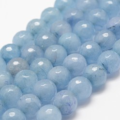 Light Blue Faceted Natural White Jade Beads Strands, Round, Dyed, Light Blue, 10mm, Hole: 1.2~1.5mm,  about 38pcs/strand, 14 inch(35.6cm)