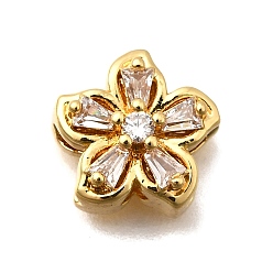 Прозрачный Многожильные звенья из латуни с паве из кубического циркония, цветок, реальный 18 k позолоченный, прозрачные, 10.5x10.5x6.5 мм, отверстие : 1.5 мм