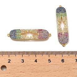 Real 18K Gold Plated 925 Sterling Silver Connector Charms, with Colorful Cubic Zirconia, Rectangle with 925 Stamp, Real 18K Gold Plated, 8x33.5x2mm, Hole: 1mm