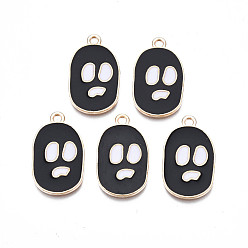 Черный Подвески из эмали и сплава, без кадмия, без никеля и без свинца, золотой свет, для Хэллоуина, череп, чёрные, 25x15x1.5 мм, отверстие : 1.8 мм