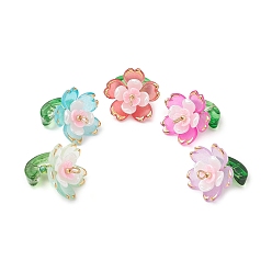 (52) Непрозрачная лаванда Прозрачные акриловые подвески, со стеклянными бисеринами, цветок, золотой металл обвитыми, разноцветные, 20.5x18x18.5 мм, отверстие : 1.8 мм, 5 шт / комплект