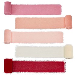 Mixed Color 12.5m 5 Colors Polyester Ribbon, Fringe Chiffon Silk-Like Ribbon, for Wedding Invitations, Bouquets, Gift Wrapping, Mixed Color, 2 inch(50mm), 2.5m/color