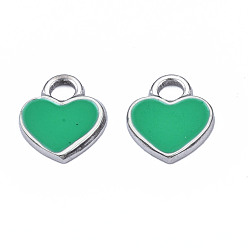 Средний Морско-зеленый 201 прелести нержавеющей стали, с эмалью, сердце, цвет нержавеющей стали, средний морской зеленый, 12x10.5x1.5 мм, отверстие : 2 мм