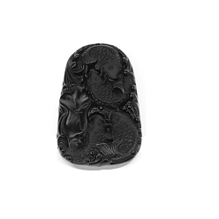 Fish Натуральный обсидиан резные большие подвески, рыба, 59x37 мм