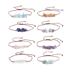 Mixed Stone Natural Gemstone Chips Beaded Bracelet with Brass Beads, Adjustable Bracelet for Women, Inner Diameter: 3/8~2-5/8 inch(1.1~6.7cm)