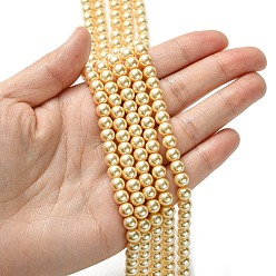 Yellow Eco-Friendly Dyed Glass Pearl Round Beads Strands, Grade A, Cotton Cord Threaded, Yellow, 6mm, Hole: 0.7~1.1mm, about 72pcs/strand, 15 inch