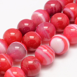 Cerise Agate à rayures naturelles / brins de perles d'agate, ronde, Grade a, teint, cerise, 14mm, Trou: 1mm, Environ 27~28 pcs/chapelet, 14.5 pouce