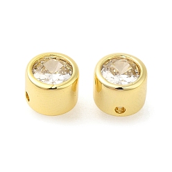 Настоящее золото 18K Плоскость стойка колонна покрытие латунь микропаве прозрачные кубические циркониевые бусины, долговечный, без свинца и без кадмия, реальный 18 k позолоченный, 6.5x5 мм, отверстие : 1.2 мм