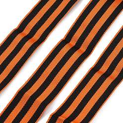 Orange Polyester Grosgrain Ribbon, Stripe Pattern, for DIY Sewing Accessories, Orange, 1-1/4 inch(32mm)
