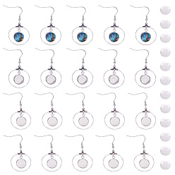 Stainless Steel Color DIY Earring Making, with Stainless Steel Dangle Earrings, Cabochon Settings, Glass Cabochons, Stainless Steel Color, 40pcs/box