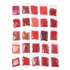 Red Glass Seed Beads, Round, Red, 2~4mm, Hole: 0.8~1.2mm, 20g/bag, 25 bags/set, 500g/set