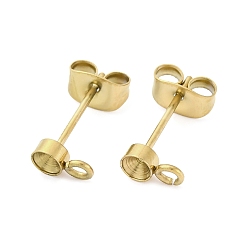 Золотой 304 Выводы серьги из нержавеющей стали шпилька, с петлей и ушной гайкой / серьгами, золотые, 6.5x3.5 мм, отверстие : 1.6 мм, штифты : 13x0.8 мм