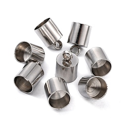 Stainless Steel Color Smooth Surface 201 Stainless Steel Cord Ends, End Caps, Stainless Steel Color, 15x10mm, Hole: 3mm, 9mm Inner Diameter