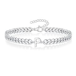 Letter P Письмо 304 браслеты из нержавеющей стали, браслеты-цепочки для мужчин, цвет нержавеющей стали, Письмо P, 7-7/8 дюйм (20 см)