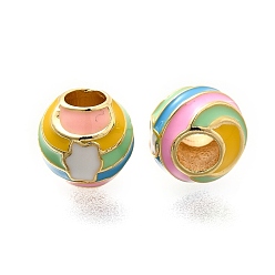 Настоящее золото 18K Латунь эмаль европейские шарики, бусины с большим отверстием, долговечный, без кадмия и без свинца, стойки покрытие, круглые, реальный 18 k позолоченный, 10.5 мм, отверстие : 4.5 мм