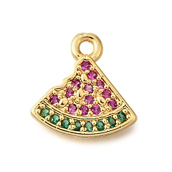 Арбуз Латунные микропаве прозрачные подвески с фианитом, фруктовые прелести, реальный 18 k позолоченный, арбуз, 11.5x11x1.5 мм, отверстие : 1.4 мм