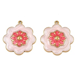 Pink 304 нержавеющей стальной эмали подвески, , ионное покрытие (ip), реальный 18 k позолоченный, розовые, 28x25x4 мм, отверстие : 1.4 мм