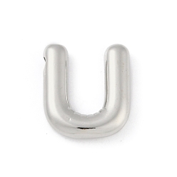 Letter U Gestellmessinganhänger, langlebig überzogen, Bleifrei und cadmium frei, Platin Farbe, Buchstabe u, 17x15x4 mm, Bohrung: 1.8 mm