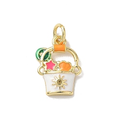 Белый Латунные микро проложить кубического циркония прелести, очаровательное пляжное ведро, с прыгающим кольцом и эмалью, стойки покрытие, долговечный, без свинца и без кадмия, реальный 18 k позолоченный, белые, 15x12x3 мм