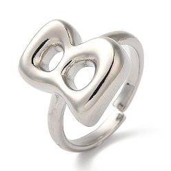 Letter B Латунное открытое кольцо-манжета для женщин с инициалами, без кадмия, без никеля и без свинца, В письме, 16.5x12.5 мм, регулируемый