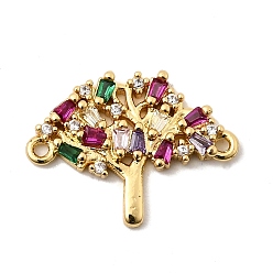 Настоящее золото 18K Подвески-соединители из латуни с разноцветными кубическими цирконами и деревом жизни, без свинца и без кадмия, долговечный, стойки покрытие, реальный 18 k позолоченный, 14x19x2.5 мм, отверстие : 1 мм
