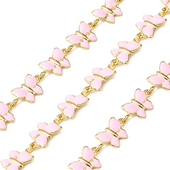 Pink Латунные эмалевые цепочки-бабочки, пайки, долговечный, с катушкой, золотые, розовые, ссылка: 6x11x1 mm, около 32.81 футов (10 м) / рулон