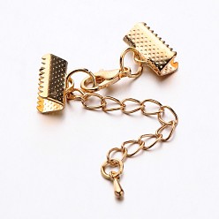 Light Gold Iron Chain Extender, with Ribbon Ends, Alloy Lobster Claw Clasps and Teardrop Charms, Light Gold, 33mm Long, Lobster Claw Clasps: 12x7x3mm
