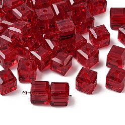 Темно-Красный К 9 стекло, имитация Австрийские кристаллические шарики, класс AAA, граненые, кубические, темно-красный, 8x8x8 мм (размер в пределах диапазона погрешностей 0.5~1 мм), отверстие : 0.9~1.6 мм