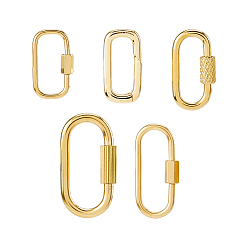 Chapado en Oro Real 18K 10 piezas 5 estilos 304 mosquetón de bloqueo de acero inoxidable, oval, real 18 k chapado en oro, 14.5~32x10~16.5x2~3 mm, 2 piezas / estilo