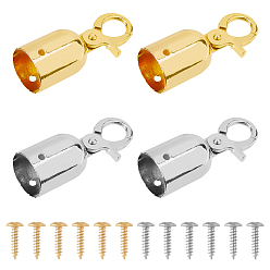 Платиновый & Золотой 4шт. 2 цвета цинковый сплав наконечники шнура, Торцевые крышки, платиной и золотом, 76x33x27.5 мм, внутренний диаметр: 26 мм, Винт: 6.5x14.5 мм, 2 шт / цвет