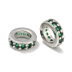 Темно-Зеленый Покрытие стойки латунь микропаве прозрачные кубические циркониевые бусины, без свинца и без кадмия, долговечный, круглые, темно-зеленый, 7.5x2.5 мм, отверстие : 4.5 мм