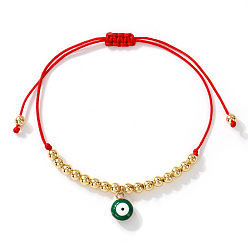 Темно-Зеленый Браслеты с подвесками из латуни и эмалью, символизирующими сглаз., Браслеты из круглых бусин, плетеные из бусин, для женщин, золотые, темно-зеленый, 11.02 дюйм (28 см)