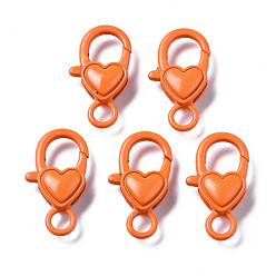 Темно-Оранжевый Застежки-клешни из экологически чистого сплава, окрашенные распылением, без кадмия, без никеля и без свинца, сердце, темно-оранжевый, 27x15x6.5 мм, отверстие : 4 мм