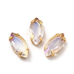 Кристалл Эффект лунного света конский глаз пришить на стразах, многожильных ссылки, с золотыми тонами латунных зубьев, аксессуары для одежды, кристалл, 15x7x4.5 мм, отверстие : 1 мм