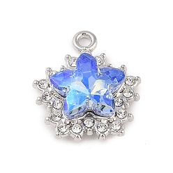 Kornblumenblau Gestell aus beschichteter Legierung mit Strass-Anhängern, Stern, Platin Farbe, Kornblumenblau, 20x17x6 mm, Bohrung: 2 mm