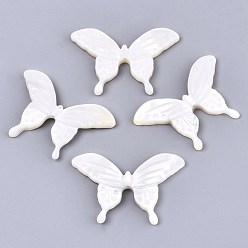 Creamy White Natural White Shell Beads, Mother of Pearl Shell Beads, Butterfly, Creamy White, 19x29x2.5mm, Hole: 0.8mm