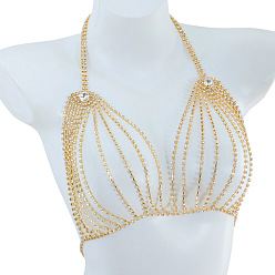 Золотой Сплав кристалл горный хрусталь кисточка сексуальные цепи груди для бикини, золотые, 700~800 мм