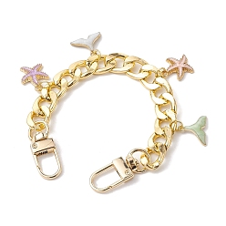 Golden Ocean Theme Alloy Bag Chains Strap, with Starfish & Tail Enamel Pendants, for Bag Replacement Accessories, Golden, 20.2cm