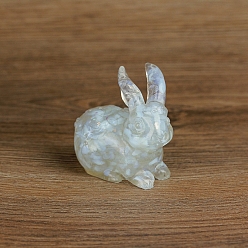 Opalite Resin Rabbit Display Decoration, with Opalite Chips inside Statues for Home Office Decorations, 70x50x70mm