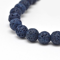 Marine Blue Natural Lava Rock Round Bead Strands, Dyed, Marine Blue, 10mm, Hole: 1mm, about 41pcs/strand, 15.75 inch