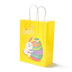 Jaune Sacs en papier rectangle, avec une poignée, pour sacs-cadeaux et sacs à provisions, Thème de Pâques, jaune, 14.9x8.1x21 cm