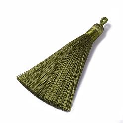 Olive Polyester Tassel Pendants, Olive, 78~82x8mm, Hole: 2~4mm