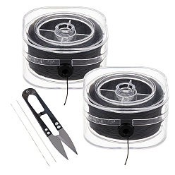 Black DIY Jewelry Kit, with Elastic Polyester Cord, Stainless Steel Big Eye Beading Needles, Steel Scissors, Black