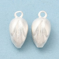 925 Sterling Silver Plated Brass Charms, Cadmium Free & Lead Free, Bud Charm, 925 Sterling Silver Plated, 13x7x6.5mm, Hole: 1.6mm