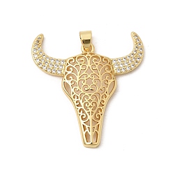 Овца Латунные микропаве прозрачные подвески с фианитом, долговечный, стойки покрытие, без свинца и без кадмия, реальный 18 k позолоченный, овечьи прелести, 41.5x38x4 мм, отверстие : 5x4 мм