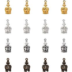 Couleur Mélangete Pendentifs en alliage, couronne, bronze antique et argent antique et or et argent, 17.5x8.5x8mm, Trou: 1.4mm, 80 pcs / boîte