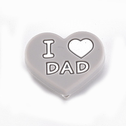 Gris Claro Día de la Madre, Día del Padre, cuentas focales de silicona ecológicas de grado alimenticio, corazón con la palabra amo a papá y mamá, gris claro, 20x25x10 mm, agujero: 2 mm