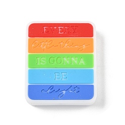 Rectangle Словесные силиконовые фокусные бусины, красочный, прямоугольные, 30x25x7 мм, отверстие : 2 мм