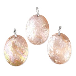 Легкий Лосось Натуральные розовые подвески, овальные подвески с латунными дужками, платина, стойки покрытие, светлый померанцевый, 40x30.5x4.5 мм, отверстие : 4.5x3.5 мм